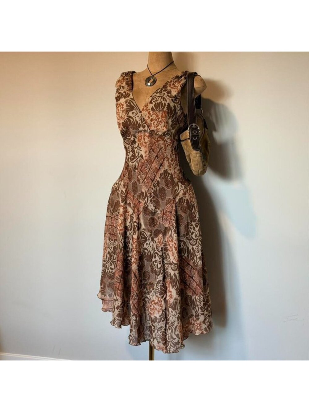 Vintage brown floral midi dress